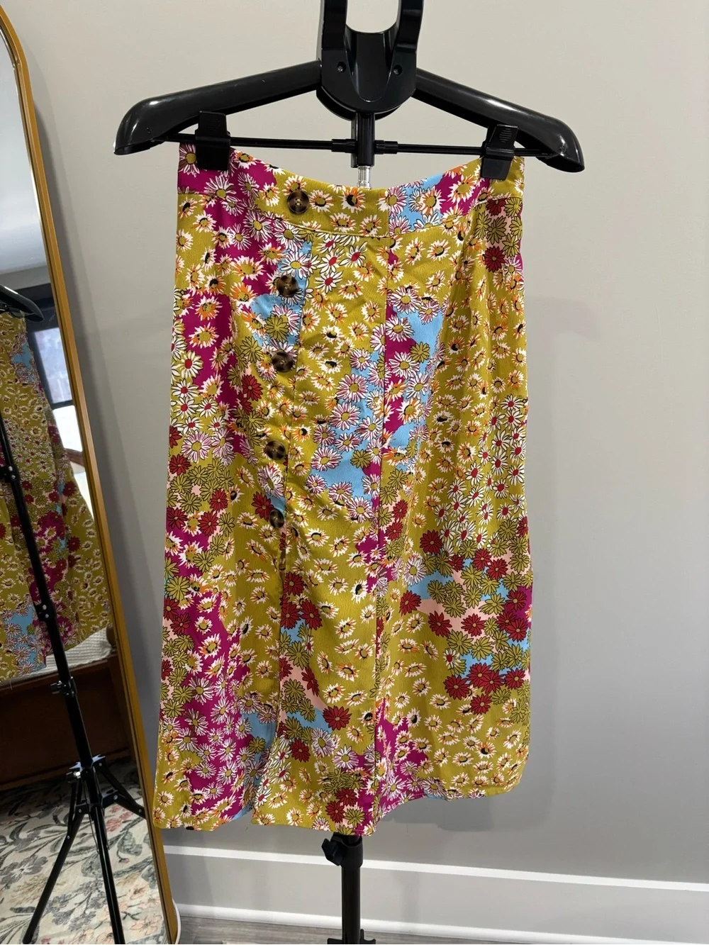 Floral A-Line Midi Skirt with Side Slit